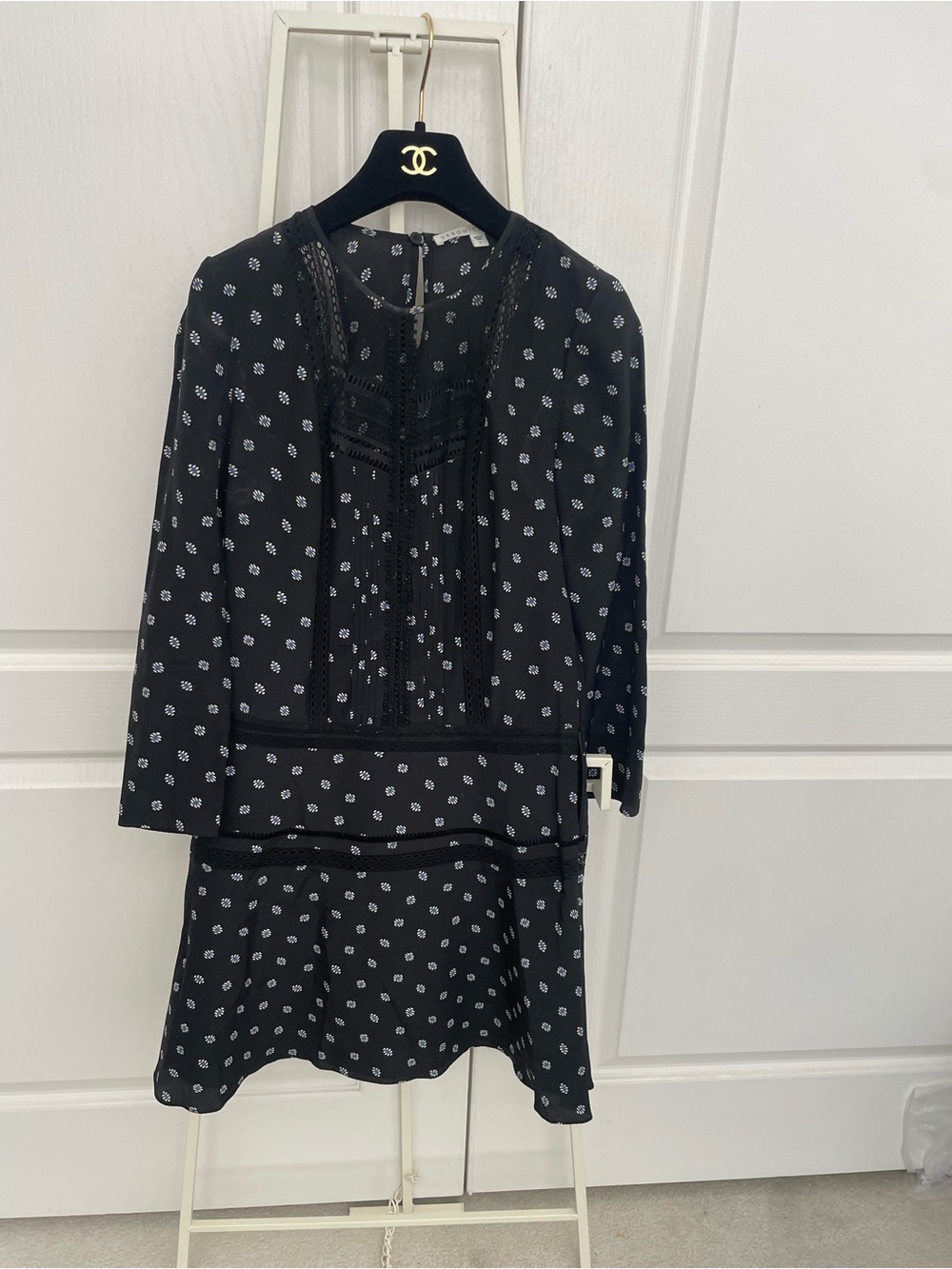 Veronica Beard Black Dress with White Dot Pattern